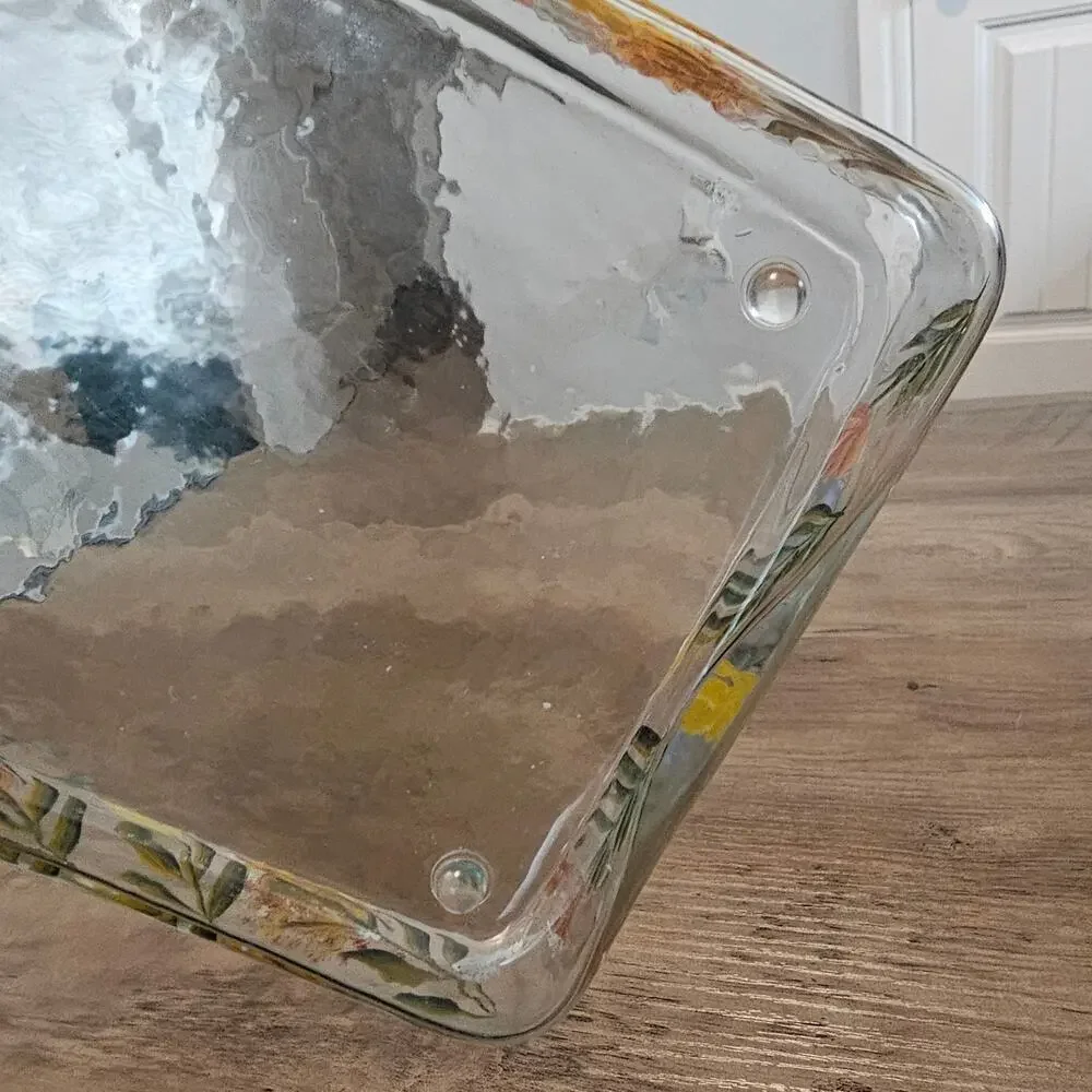Vintage Hand Painted Glass Tray Floral Rectangle Retro Cottage Trinket Holder
